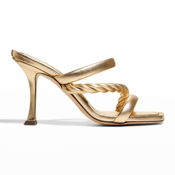 NWT  Jimmy Choo Diosa Gold Metallic Three Band Stiletto Heel Sandals - Picture 1 of 11